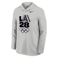 Men's Nike Gray LA28 Summer Olympics Lightweight Dri-FIT Long Sleeve Hoodie T-Shirt