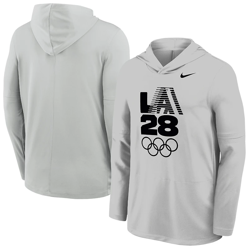 Men's Nike Gray LA28 Summer Olympics Lightweight Dri-FIT Long Sleeve Hoodie T-Shirt