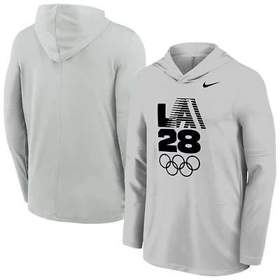 Men's Nike Gray LA28 Summer Olympics Lightweight Dri-FIT Long Sleeve Hoodie T-Shirt