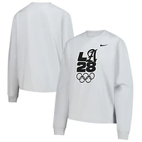 T-shirt Nike gris à manches longues LA28 pour femme, coupe carrée, motif Jeux olympiques d'été
