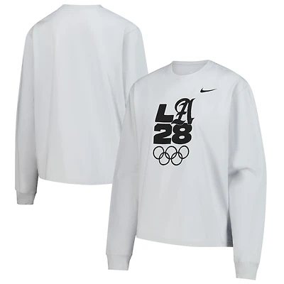 T-shirt Nike gris à manches longues LA28 pour femme, coupe carrée, motif Jeux olympiques d'été
