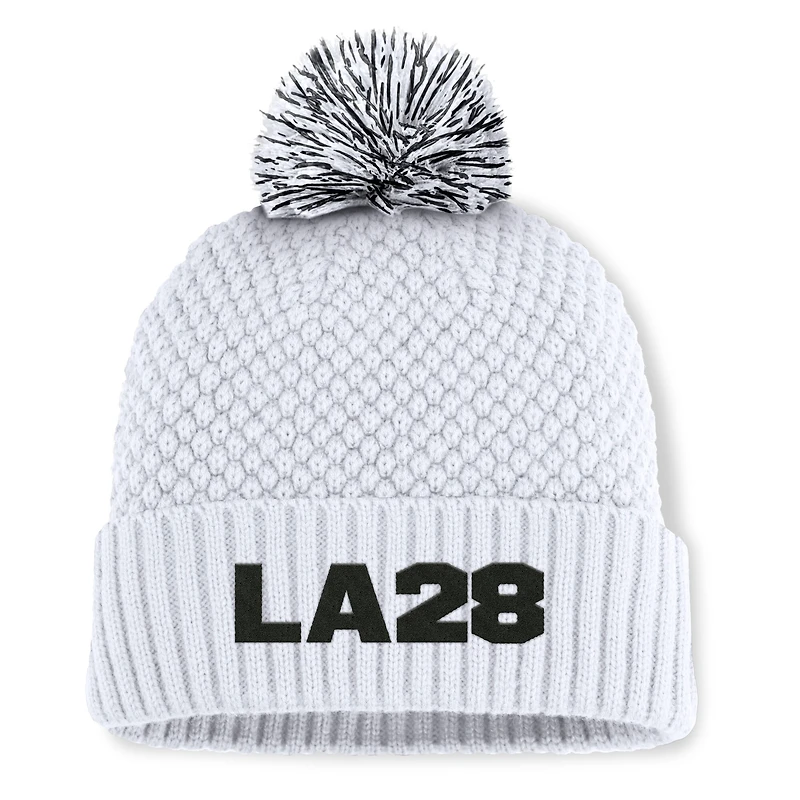 Women's Fanatics White LA28 Summer Olympics Bubble Cuffed Knit Hat with Pom