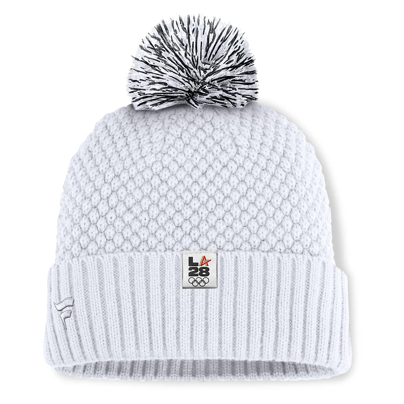 Women's Fanatics White LA28 Summer Olympics Bubble Cuffed Knit Hat with Pom