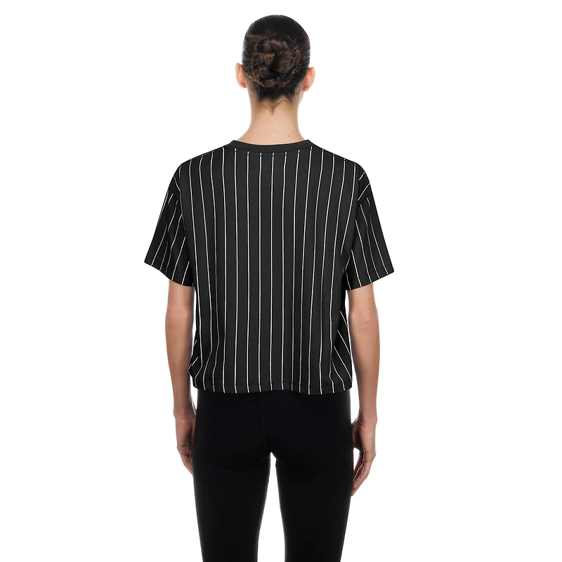 T-shirt New Era noir pour femme, manches courtes, rayures fines, dos en maille, édition spéciale Jeux olympiques d'été de Los Angeles 2028