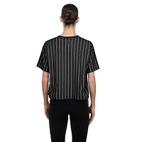 T-shirt New Era noir pour femme, manches courtes, rayures fines, dos en maille, édition spéciale Jeux olympiques d'été de Los Angeles 2028