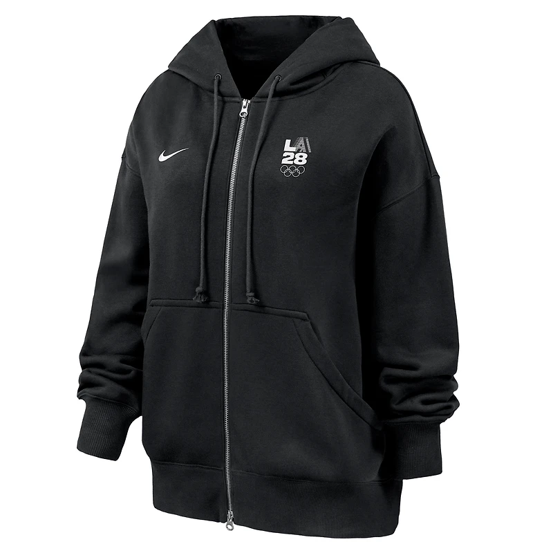 Sweat à capuche zippé Nike noir LA28 pour femme, motif Phoenix, en molleton, les Jeux olympiques d'été
