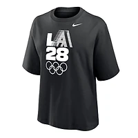 T-shirt Nike noir à rayures rétro pour femme, coupe boxy, logo des Jeux olympiques d'été LA28