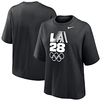 T-shirt Nike noir à rayures rétro pour femme, coupe boxy, logo des Jeux olympiques d'été LA28
