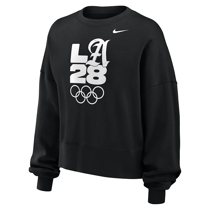 Women's Nike Black LA28 Summer Olympics Script Oversized Phoenix Fleece Sweatshirt