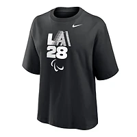 Women's Nike Black LA28 Summer Paralympics Retro Stripe Logo Boxy T-Shirt