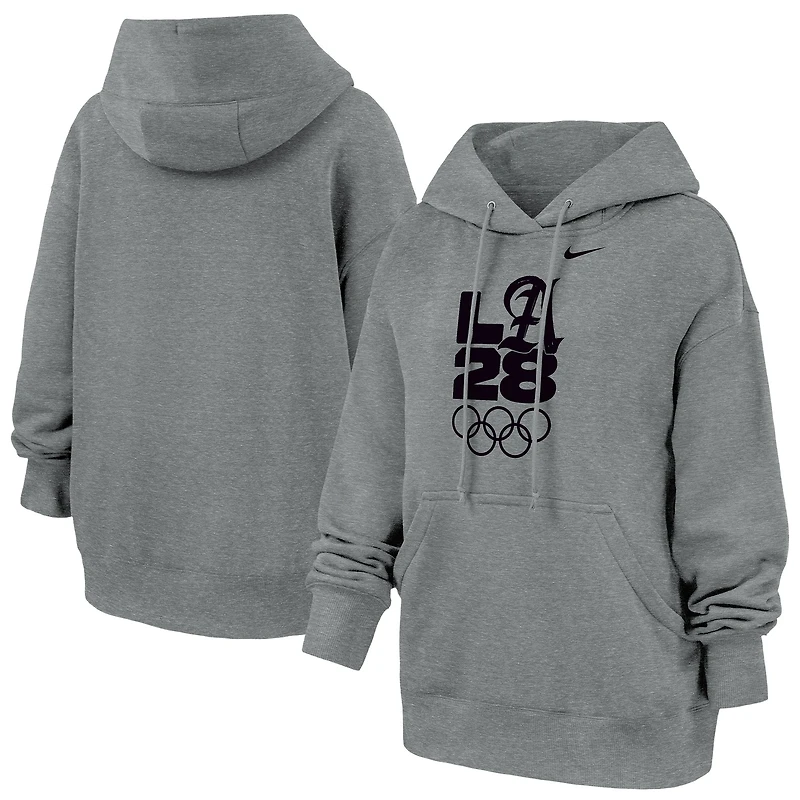 Women's Nike Heather Gray LA28 Summer Olympics Oversized Phoenix Fleece Hoodie