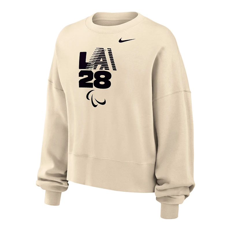 Women's Nike Natural LA28 Summer Paralympics Retro Stripe Oversized Phoenix Fleece Sweatshirt
