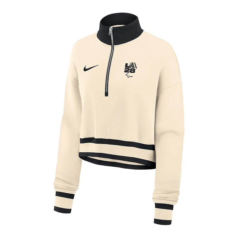 Women's Nike Natural LA28 Summer Paralympics Phoenix Oversized Fleece Half-Zip Cropped Sweatshirt