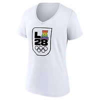 Women's White LA 2028 Summer Olympics Pride V-Neck T-Shirt