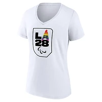 Women's White LA 2028 Summer Paralympics  Logo Pride V-Neck T-Shirt
