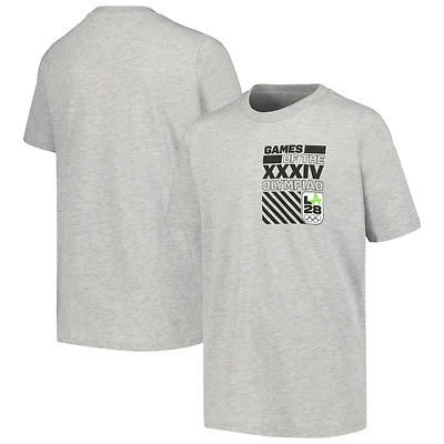 T-shirt enfant gris chiné LA28 avec étiquettes néon