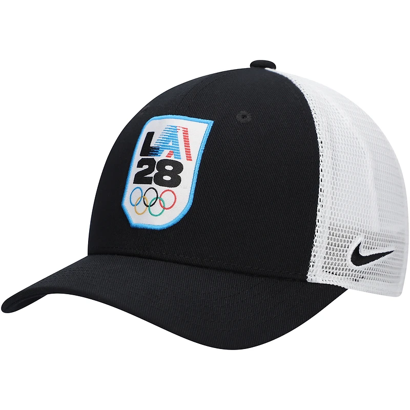 Youth Nike Black LA28 Rise Trucker Adjustable Hat