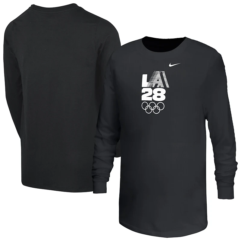 T-shirt à manches longues Nike noir LA28 avec logo rétro rayures des Jeux olympiques d'été pour jeunes