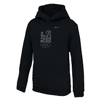 Youth Nike Black LA28 Summer Olympics Script Primary Club Fleece Hoodie