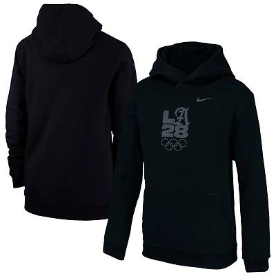 Youth Nike Black LA28 Summer Olympics Script Primary Club Fleece Hoodie