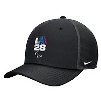Youth Nike Black LA28 Summer Paralympics Retro Stripe Rise Adjustable Trucker Hat