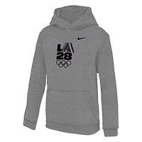Sweat à capuche en molleton Nike LA28 Retro Stripe Primary Club gris chiné pour jeunes