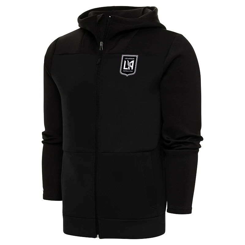 Men's Antigua Black LAFC Brushed Metallic Logo Protect Full-Zip Hoodie
