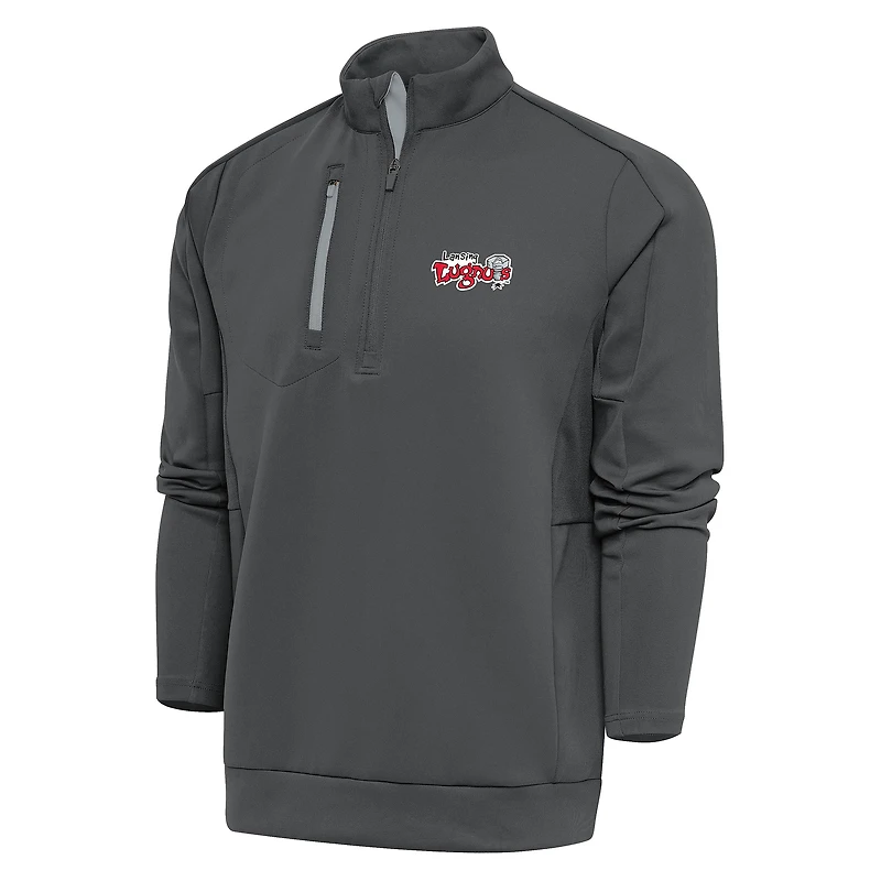 Men's Antigua  Pewter Lansing Lugnuts Generation Quarter-Zip Pullover Top