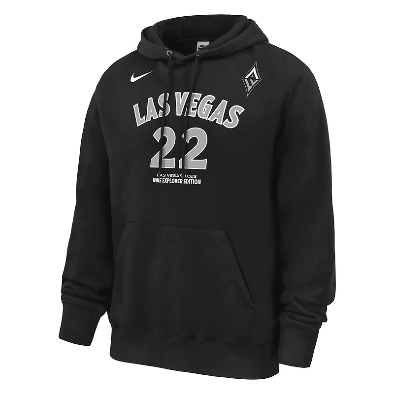 Sweat à capuche Nike A'ja Wilson noir Las Vegas Aces Explorer Edition avec nom et numéro pour homme
