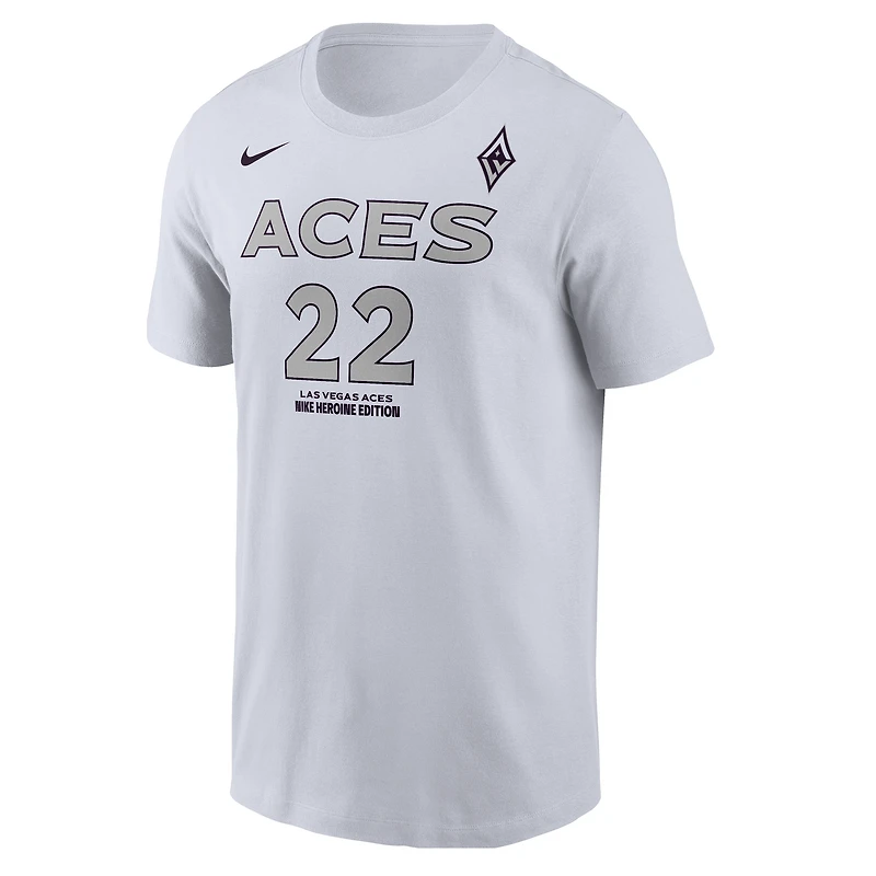 T-shirt Nike A'ja Wilson blanc Las Vegas Aces, édition héroïne, nom et numéro