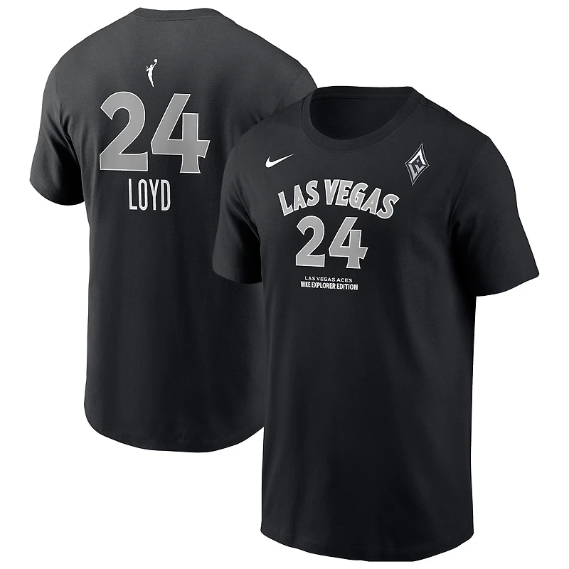 T-shirt Nike Jewell Loyd noir pour homme, édition Explorer, avec nom et numéro des Las Vegas Aces