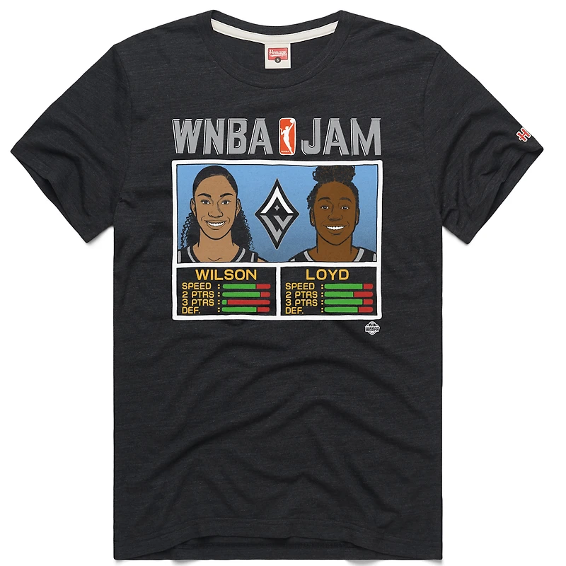 T-shirt unisexe hommage à A'ja Wilson et Jewell Loyd, charbon de bois, Las Vegas Aces, WNBA Jam Tri-Blend