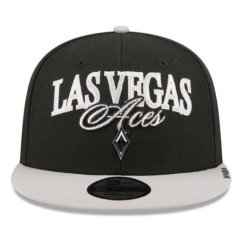 Unisex New Era Black/Gray Las Vegas Aces WNBA Tip-Off 2026 Metal Badge A-Frame 9FIFTY Snapback Hat