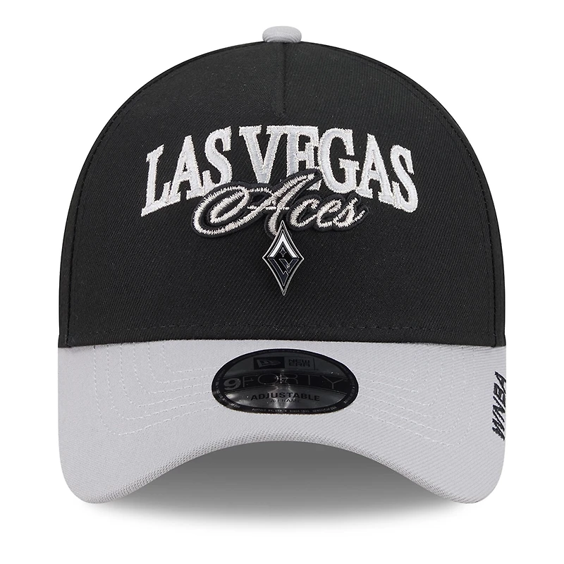 Unisex New Era Black/Gray Las Vegas Aces WNBA Tip-Off 2026 Metal Badge A-Frame 9FORTY Adjustable Hat