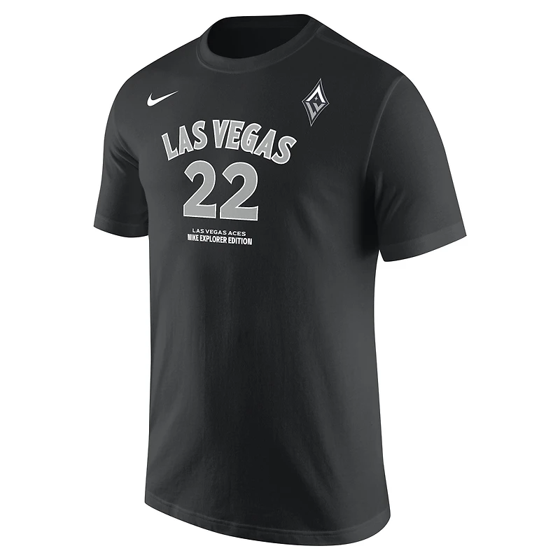 T-shirt unisexe avec nom et numéro Nike A'ja Wilson noir Las Vegas Aces Explorer Edition