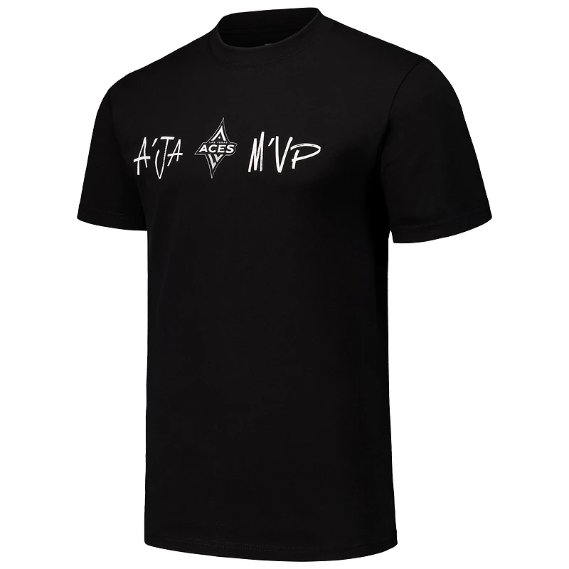 T-shirt unisexe round21 A'ja Wilson noir Las Vegas Aces Player Signature nom et numéro