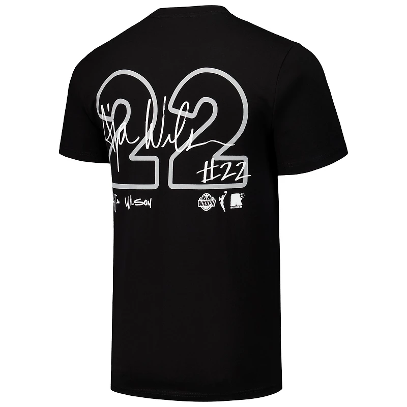 T-shirt unisexe round21 A'ja Wilson noir Las Vegas Aces Player Signature nom et numéro