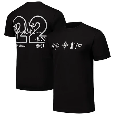 T-shirt unisexe round21 A'ja Wilson noir Las Vegas Aces Player Signature nom et numéro