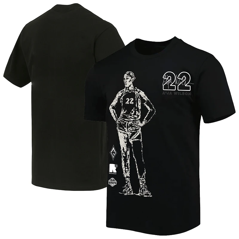 T-shirt unisexe round21 A'ja Wilson noir, joueur des Las Vegas Aces