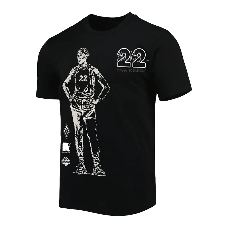 T-shirt unisexe round21 A'ja Wilson noir, joueur des Las Vegas Aces