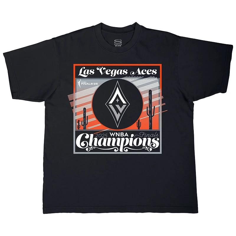T-shirt unisexe Stadium Essentials noir Las Vegas Aces 2025 WNBA Finals Champions Sunset Urban Premium coupe décontractée