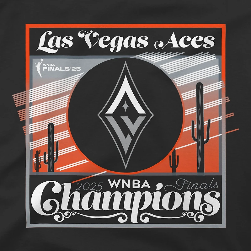 T-shirt unisexe Stadium Essentials noir Las Vegas Aces 2025 WNBA Finals Champions Sunset Urban Premium coupe décontractée