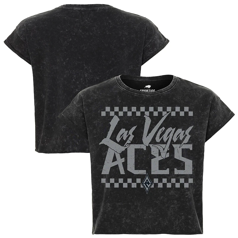 Women's Sportiqe  Black Las Vegas Aces Rock & Roll Collection Gwen Mineral Wash Cropped T-Shirt
