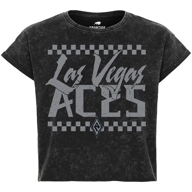 Women's Sportiqe  Black Las Vegas Aces Rock & Roll Collection Gwen Mineral Wash Cropped T-Shirt