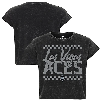 Women's Sportiqe  Black Las Vegas Aces Rock & Roll Collection Gwen Mineral Wash Cropped T-Shirt