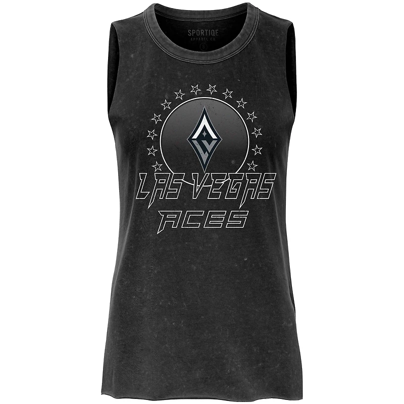 Débardeur Sportiqe noir pour femme, collection Rock & Roll Las Vegas Aces, délavé minéral Turner