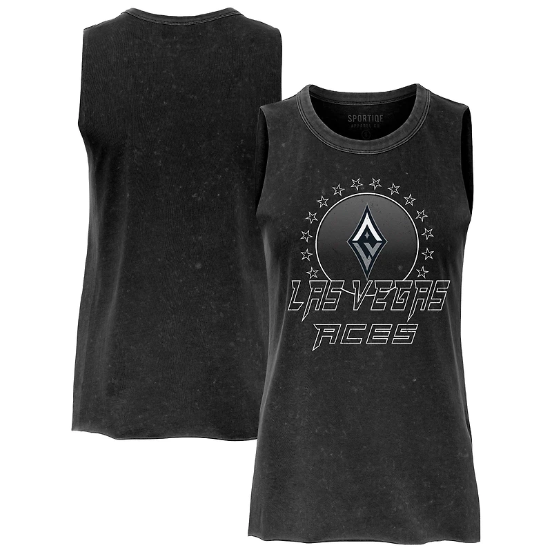 Women's Sportiqe  Black Las Vegas Aces Rock & Roll Collection Turner Mineral Wash Tank Top