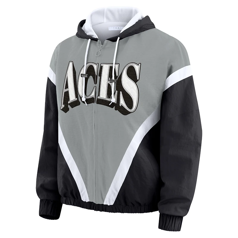 Women's WEAR by Erin Andrews Black/Gray Las Vegas Aces Colorblock Full-Zip Hoodie Windbreaker Jacket