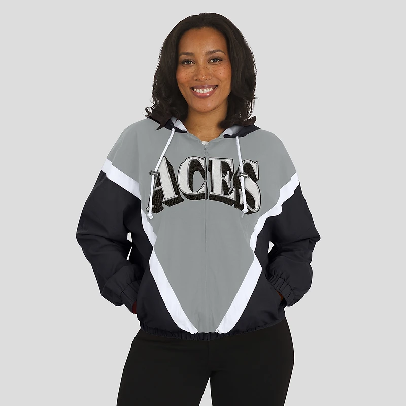 Women's WEAR by Erin Andrews Black/Gray Las Vegas Aces Colorblock Full-Zip Hoodie Windbreaker Jacket