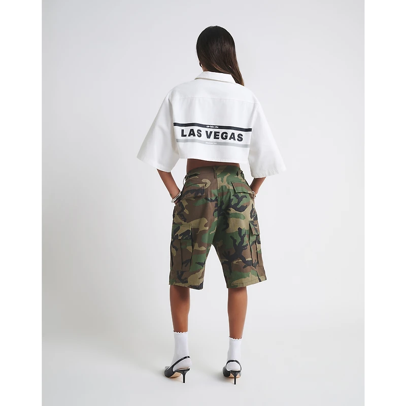 Chemise courte boutonnée en toile blanche pour femme, motif Las Vegas Aces